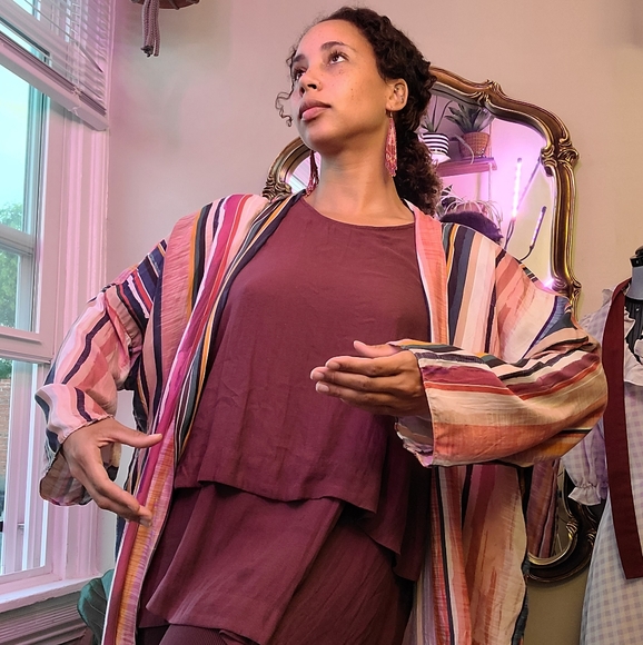 Striped Handmade Wiksten Long Haori Kimono Duster Jacket - Picture 1 of 9